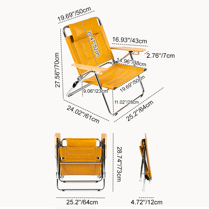 Luxury Microfiber Leather Folding Camping Chair - 4-Position Adjustable Recliner With Oak Armrests For Outdoor Patio