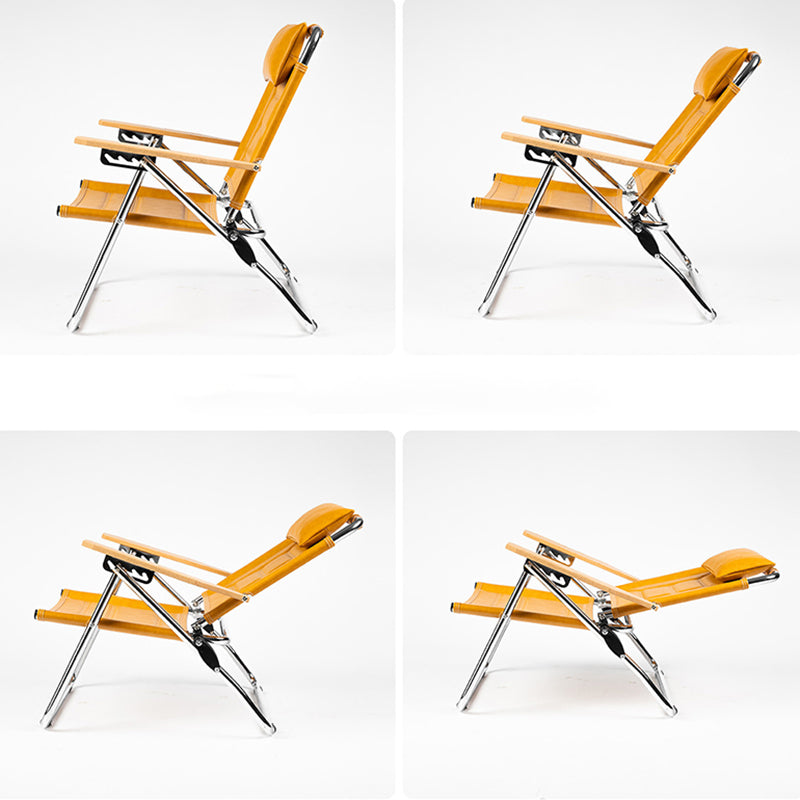 Luxury Microfiber Leather Folding Camping Chair - 4-Position Adjustable Recliner With Oak Armrests For Outdoor Patio