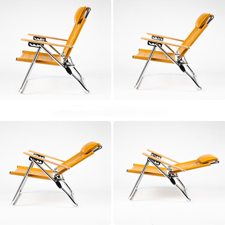Luxury Microfiber Leather Folding Camping Chair - 4-Position Adjustable Recliner With Oak Armrests For Outdoor Patio
