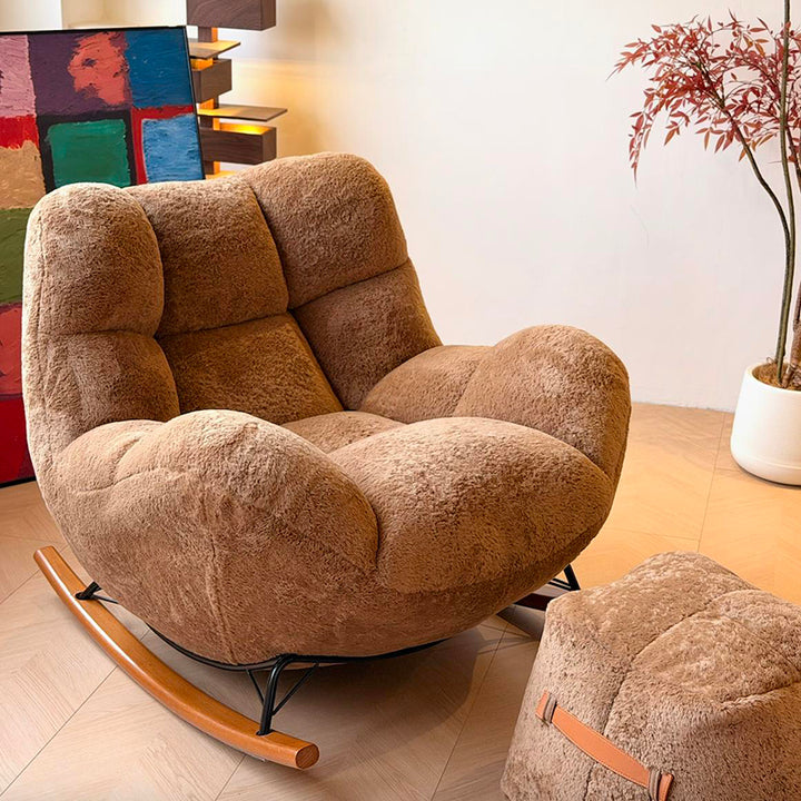 Nordic Plush Rocking Chair With Footrest - Petal Cozy Accent Chair For Living Room