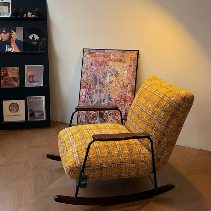 Mid-Century Adjustable Chenille & Sherpa Fabric Rocking Chair - Single Lounge Chair For Living Room