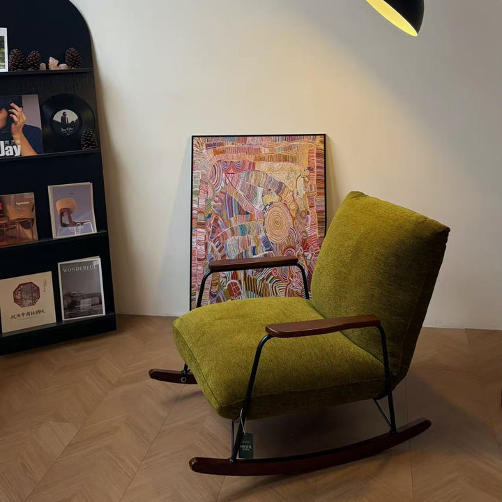Mid-Century Adjustable Chenille & Sherpa Fabric Rocking Chair - Single Lounge Chair For Living Room