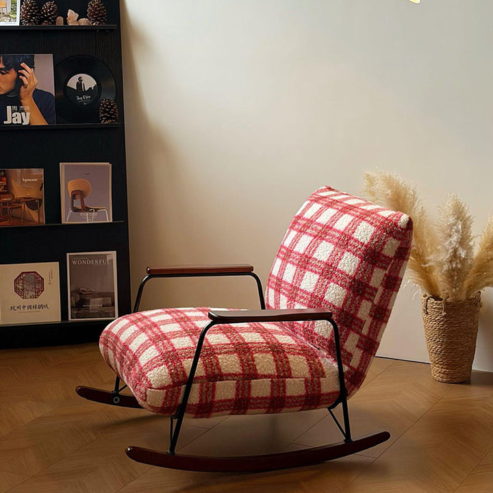 Mid-Century Adjustable Chenille & Sherpa Fabric Rocking Chair - Single Lounge Chair For Living Room