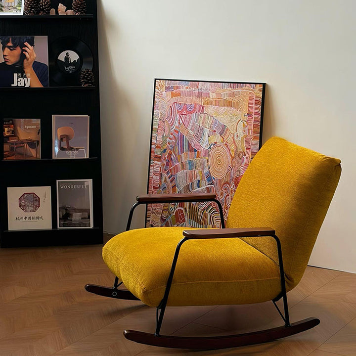 Mid-Century Adjustable Chenille & Sherpa Fabric Rocking Chair - Single Lounge Chair For Living Room