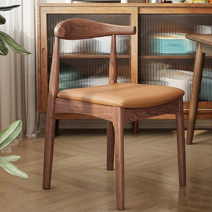 Contemporary Nordic Ash Wood PU Leather Horn Dining Chair Backrest For Dining Room
