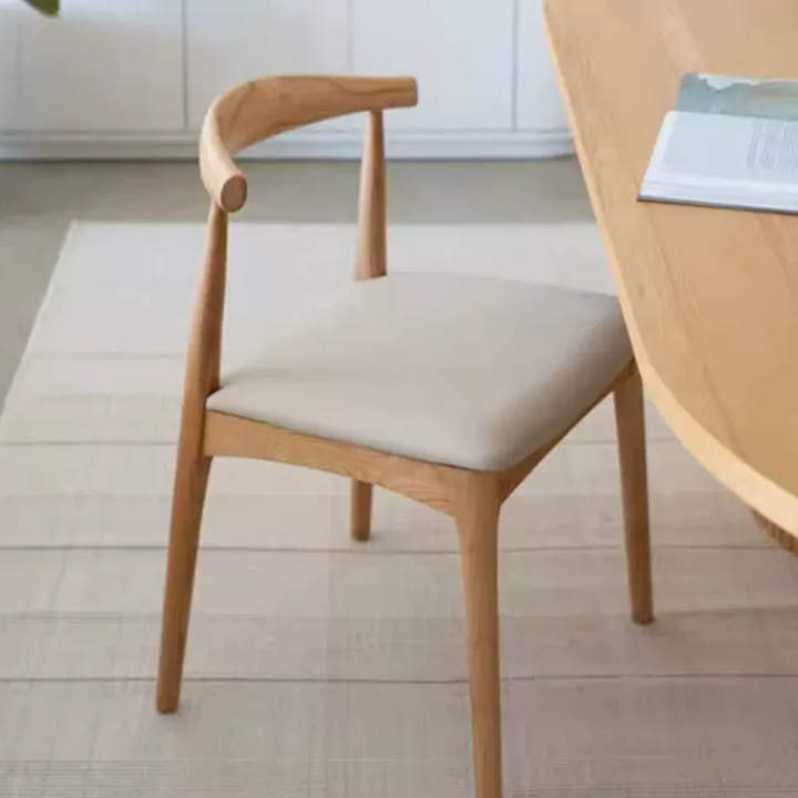 Contemporary Nordic Ash Wood PU Leather Horn Dining Chair Backrest For Dining Room