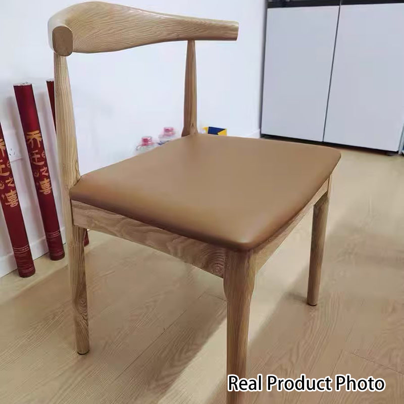 Contemporary Nordic Ash Wood PU Leather Horn Dining Chair Backrest For Dining Room
