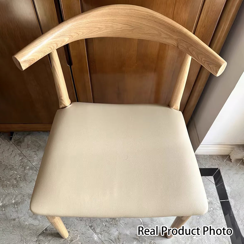 Contemporary Nordic Ash Wood PU Leather Horn Dining Chair Backrest For Dining Room
