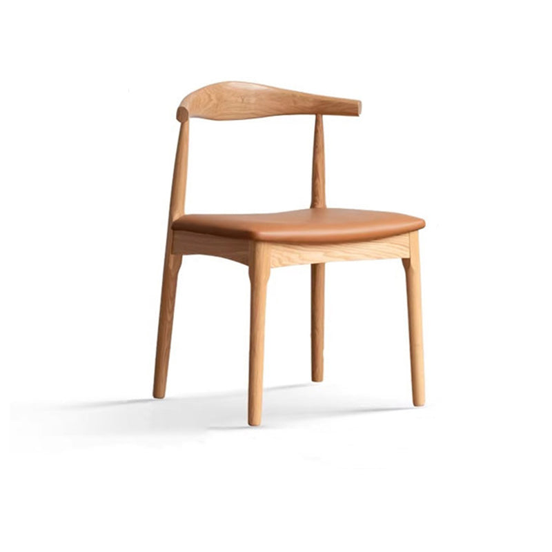Contemporary Nordic Ash Wood PU Leather Horn Dining Chair Backrest For Dining Room