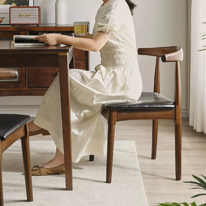 Contemporary Nordic Ash Wood PU Leather Horn Dining Chair Backrest For Dining Room