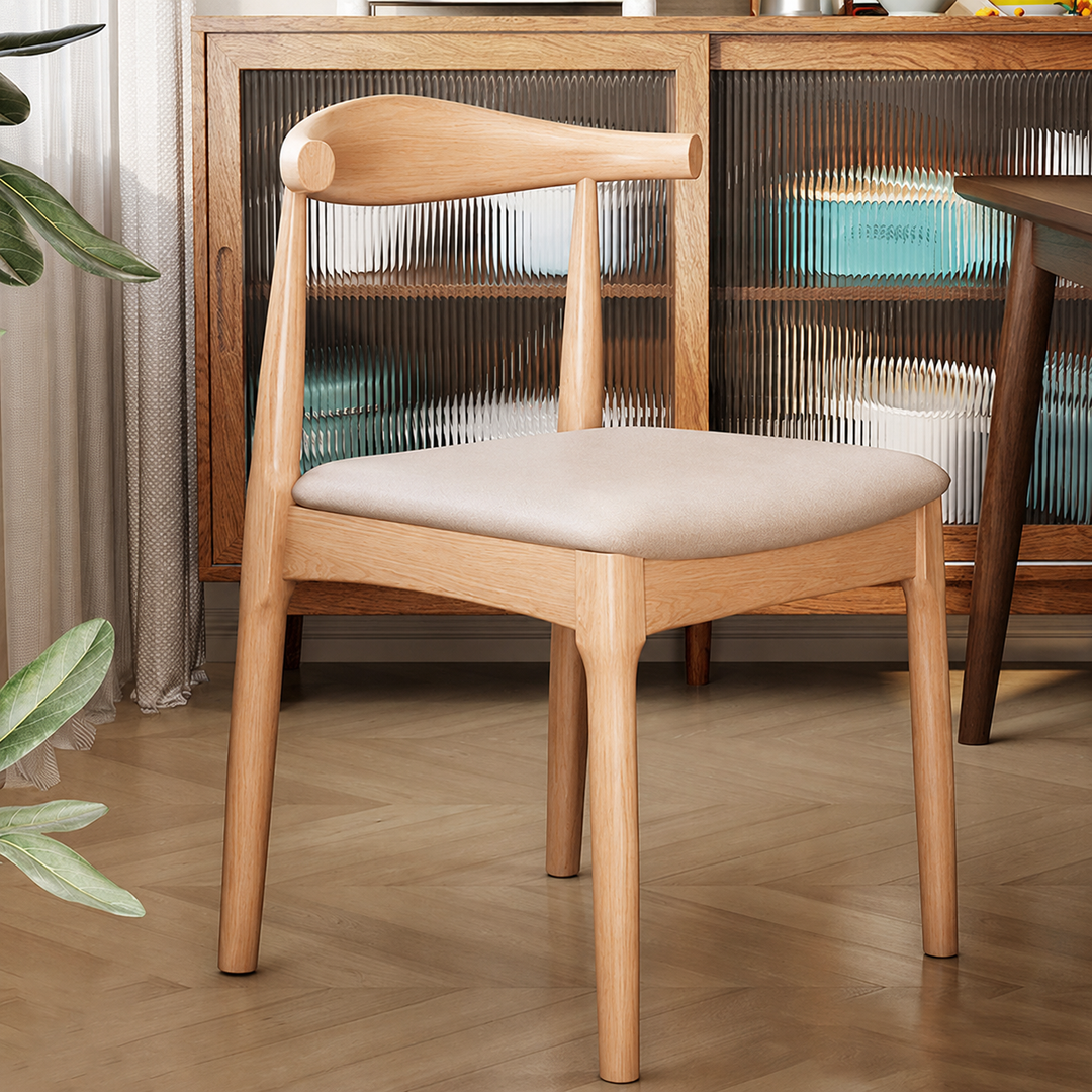 Contemporary Nordic Ash Wood PU Leather Horn Dining Chair Backrest For Dining Room