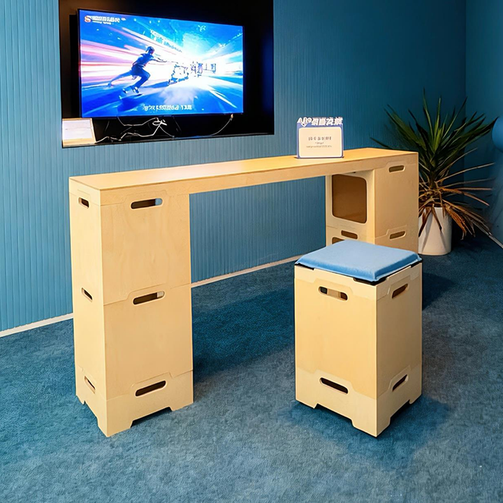 Japanischer modularer Beistelltisch aus Birken-Sperrholz - stapelbarer Aufbewahrungs-Boxeranzug für Homeoffice 