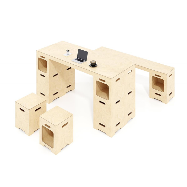 Japanischer modularer Beistelltisch aus Birken-Sperrholz - stapelbarer Aufbewahrungs-Boxeranzug für Homeoffice 