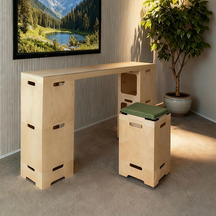 Japanischer modularer Beistelltisch aus Birken-Sperrholz - stapelbarer Aufbewahrungs-Boxeranzug für Homeoffice 