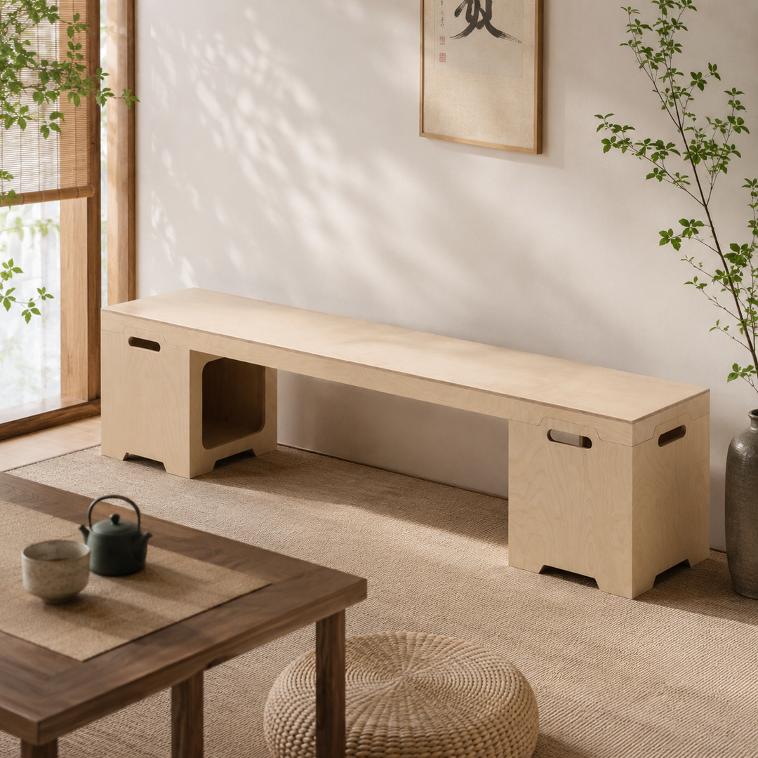 Japanischer modularer Beistelltisch aus Birken-Sperrholz - stapelbarer Aufbewahrungs-Boxeranzug für Homeoffice 