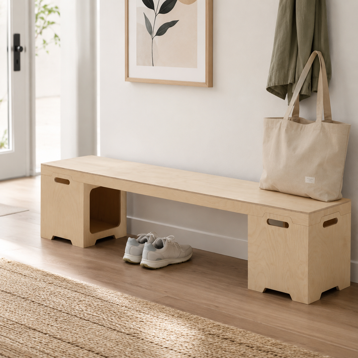 Japanischer modularer Beistelltisch aus Birken-Sperrholz - stapelbarer Aufbewahrungs-Boxeranzug für Homeoffice 