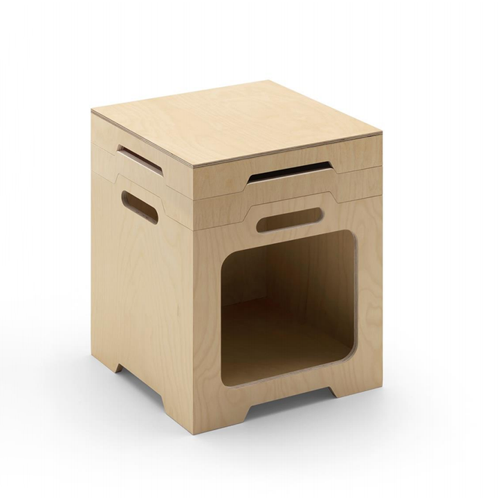 Japanischer modularer Beistelltisch aus Birken-Sperrholz - stapelbarer Aufbewahrungs-Boxeranzug für Homeoffice 