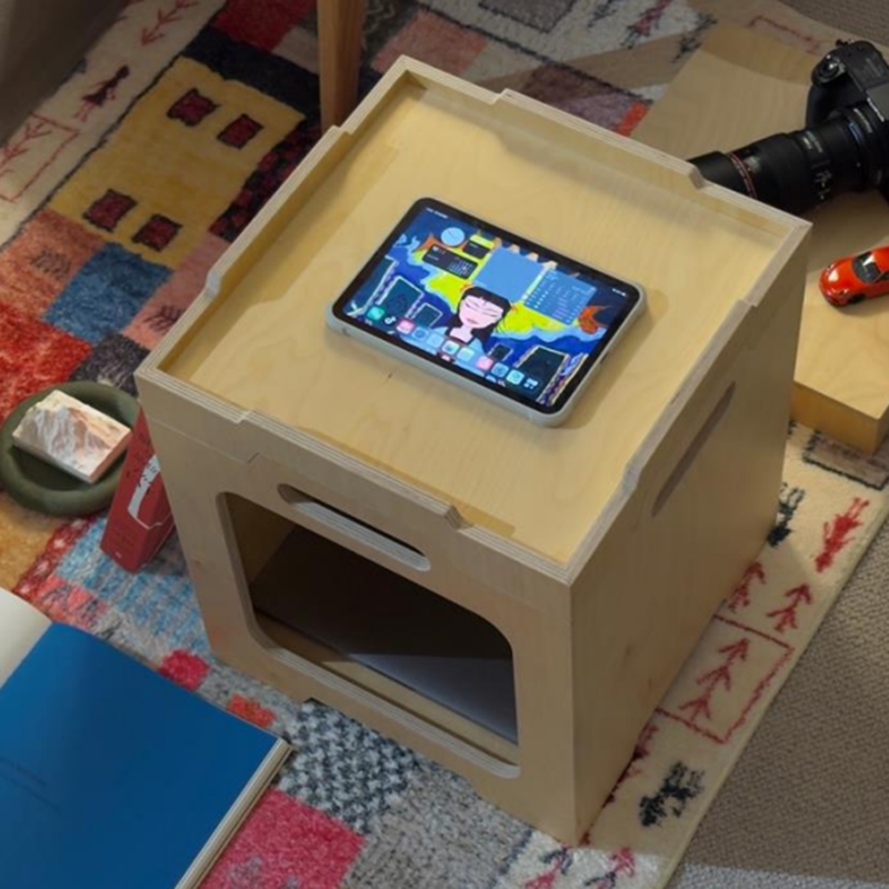 Japanischer modularer Beistelltisch aus Birken-Sperrholz - stapelbarer Aufbewahrungs-Boxeranzug für Homeoffice 