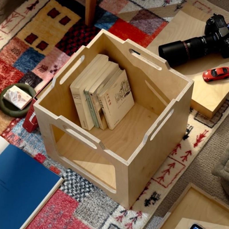 Japanischer modularer Beistelltisch aus Birken-Sperrholz - stapelbarer Aufbewahrungs-Boxeranzug für Homeoffice 