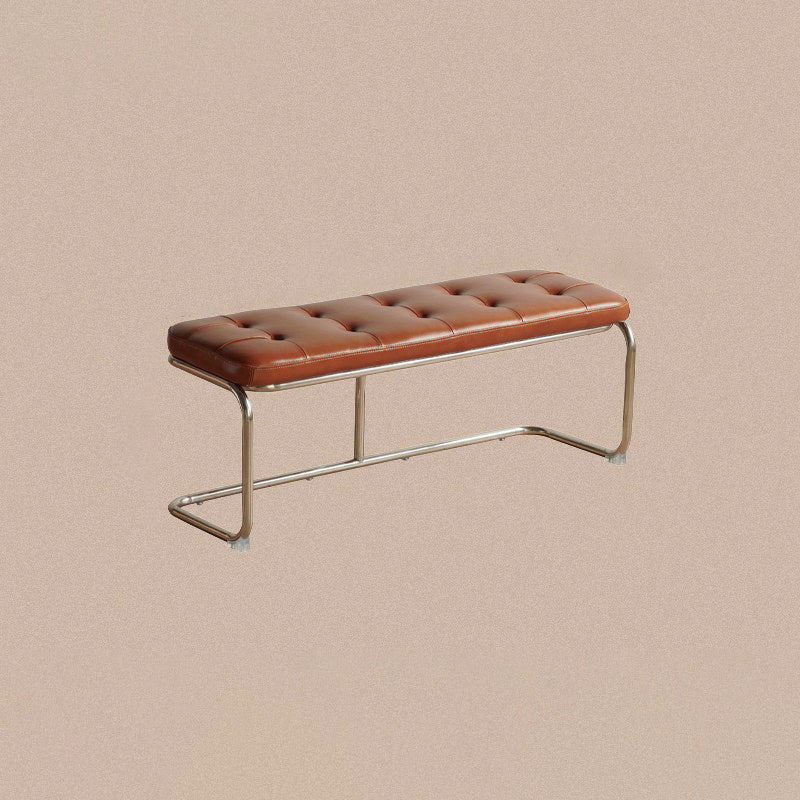 Traditional French Rectangle Geometry PU Leather Iron Bench Backless Armless For Entryway