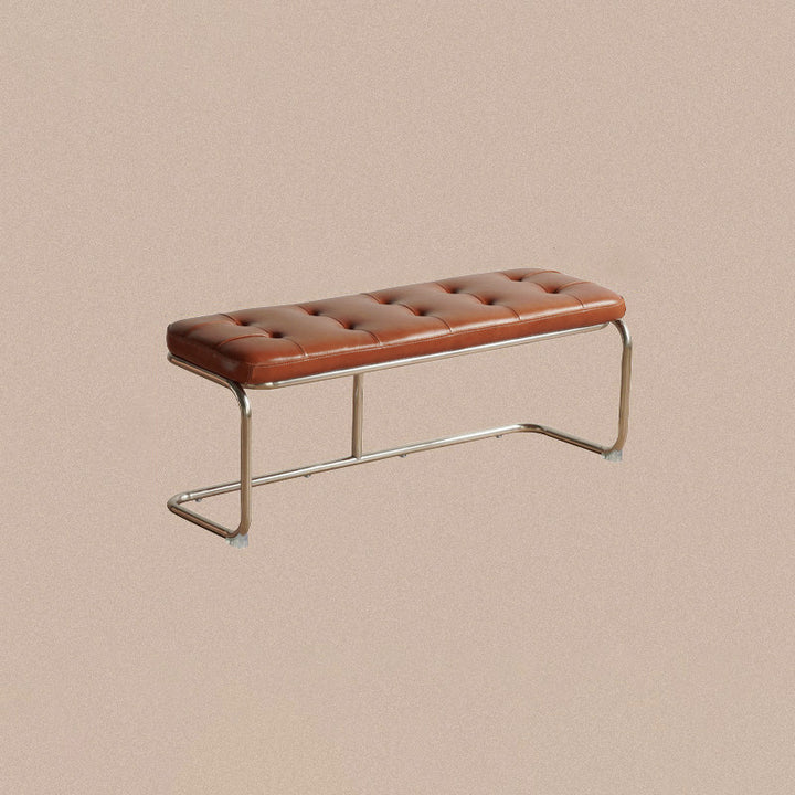 Traditional French Rectangle Geometry PU Leather Iron Bench Backless Armless For Entryway