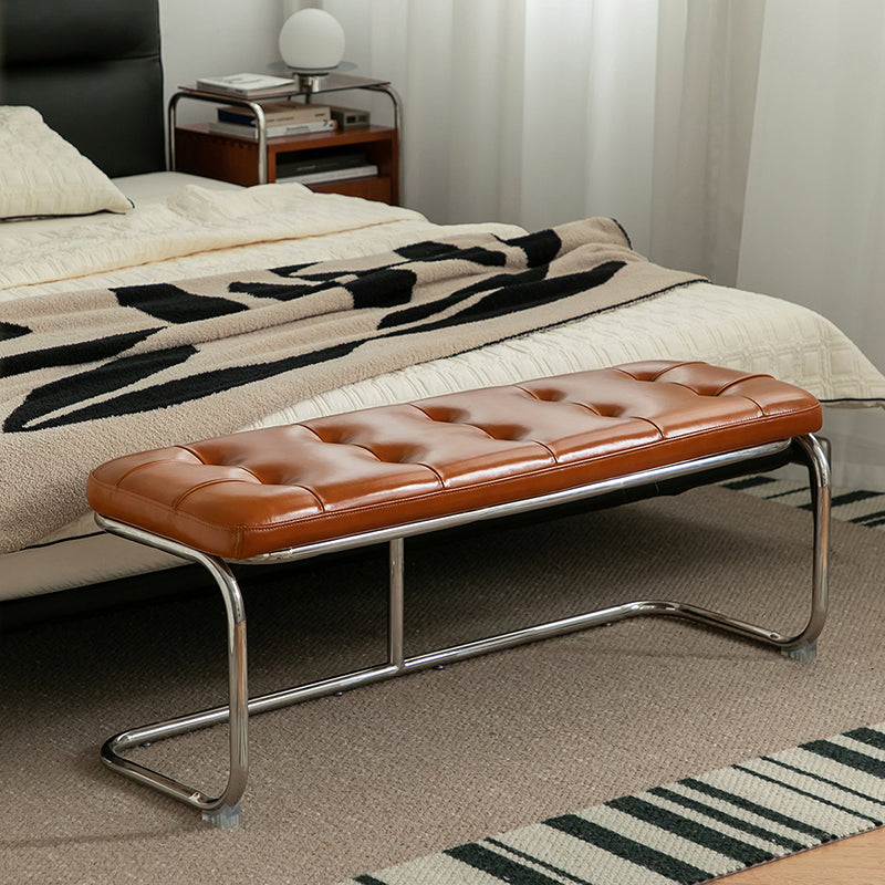 Traditional French Rectangle Geometry PU Leather Iron Bench Backless Armless For Entryway