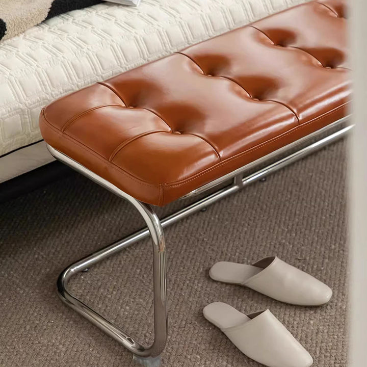 Traditional French Rectangle Geometry PU Leather Iron Bench Backless Armless For Entryway