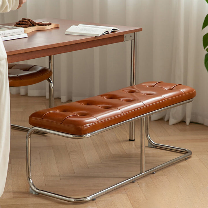 Traditional French Rectangle Geometry PU Leather Iron Bench Backless Armless For Entryway