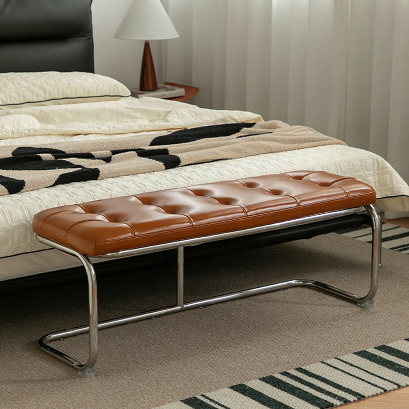 Traditional French Rectangle Geometry PU Leather Iron Bench Backless Armless For Entryway