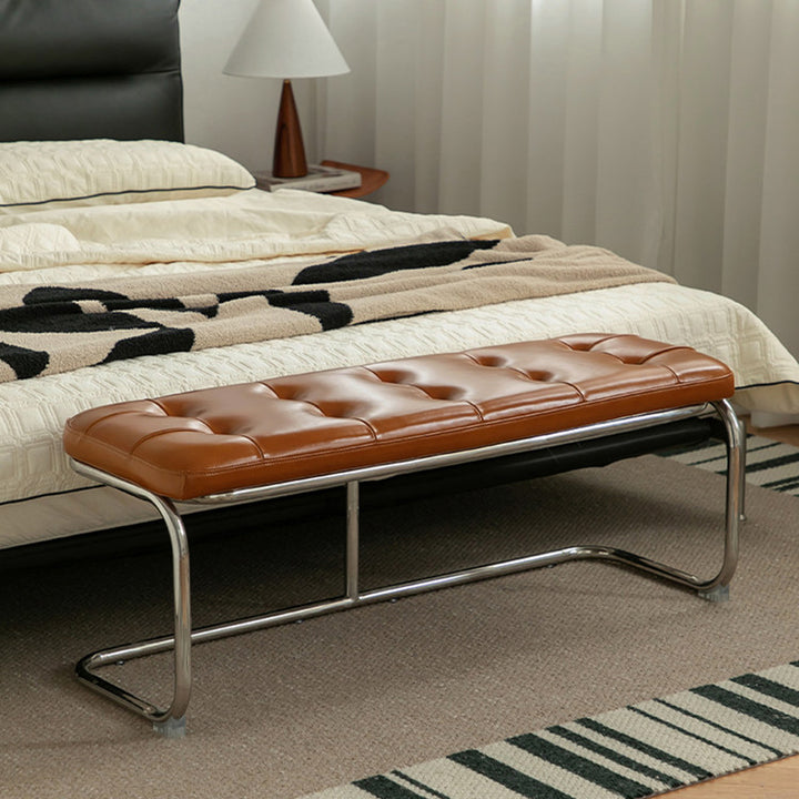 Traditional French Rectangle Geometry PU Leather Iron Bench Backless Armless For Entryway