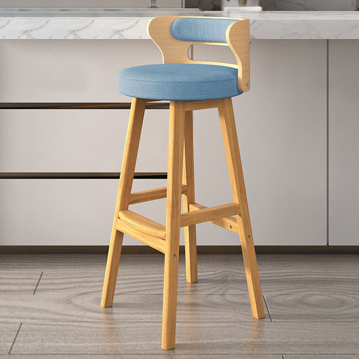 Tabouret de bar contemporain nordique en tissu rond cuir PU bois massif avec dossier sans accoudoirs pour salle à manger 