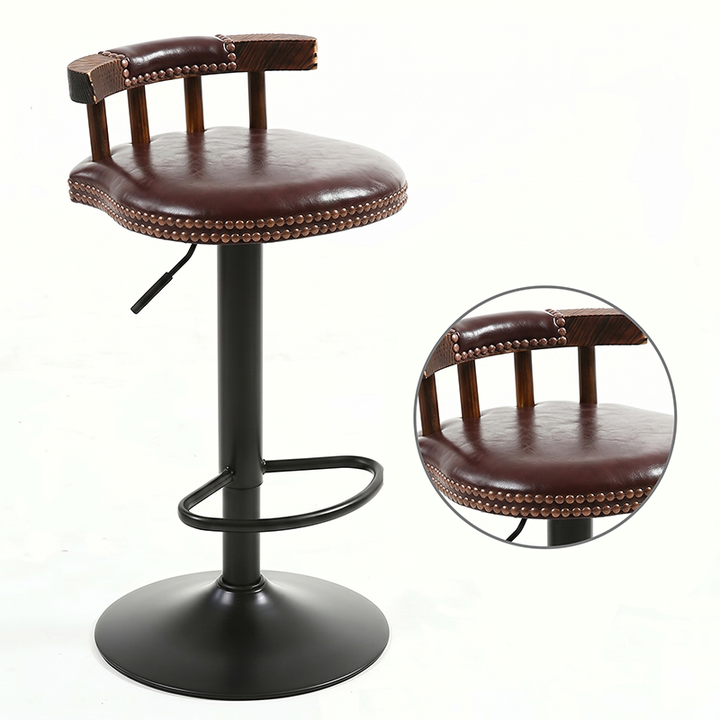 Tabouret de bar rond contemporain de luxe en simili cuir à effet ciré à l&
