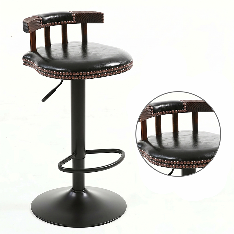 Tabouret de bar rond contemporain de luxe en simili cuir à effet ciré à l&