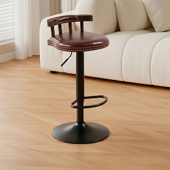 Tabouret de bar rond contemporain de luxe en simili cuir à effet ciré à l&