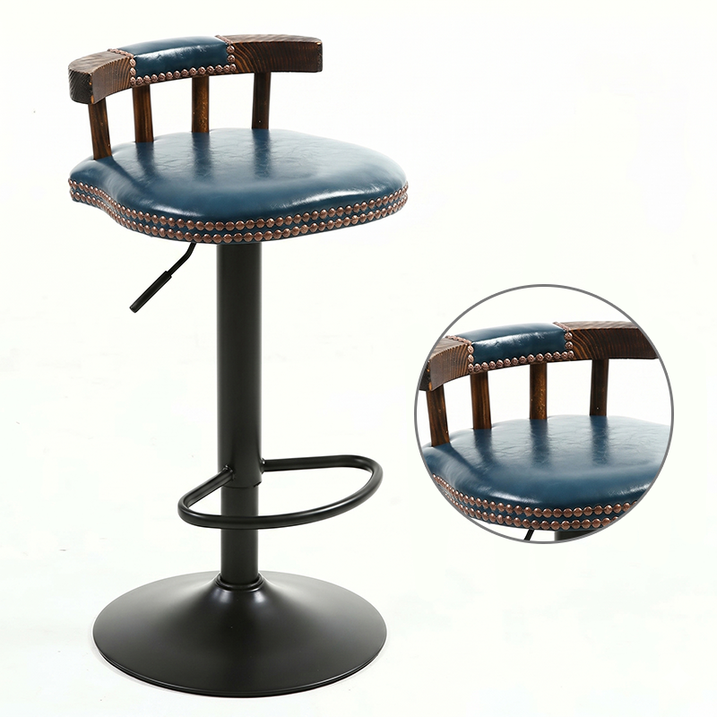 Tabouret de bar rond contemporain de luxe en simili cuir à effet ciré à l&