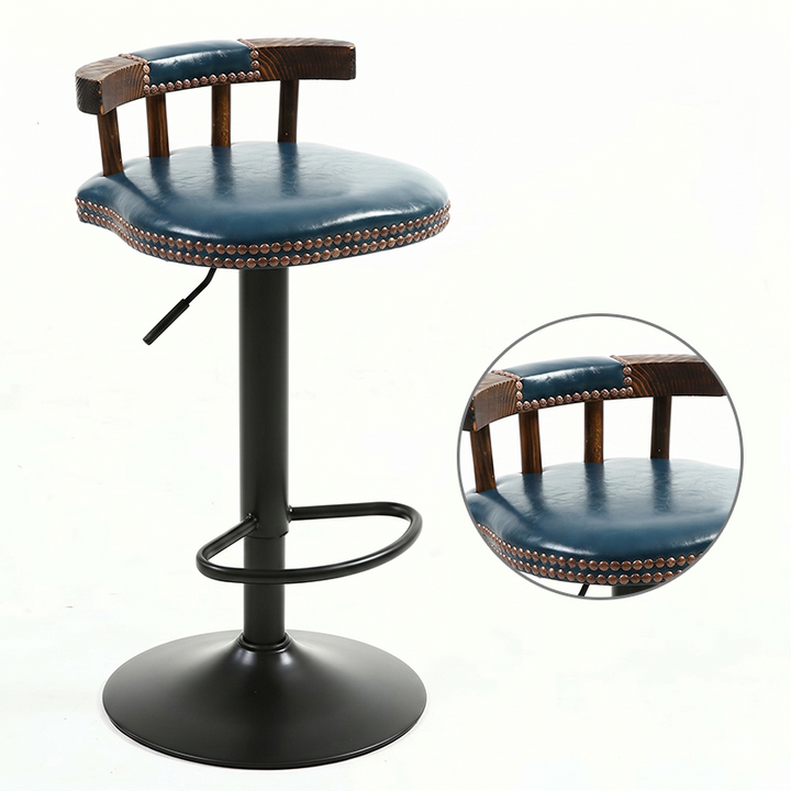 Tabouret de bar rond contemporain de luxe en simili cuir à effet ciré à l&
