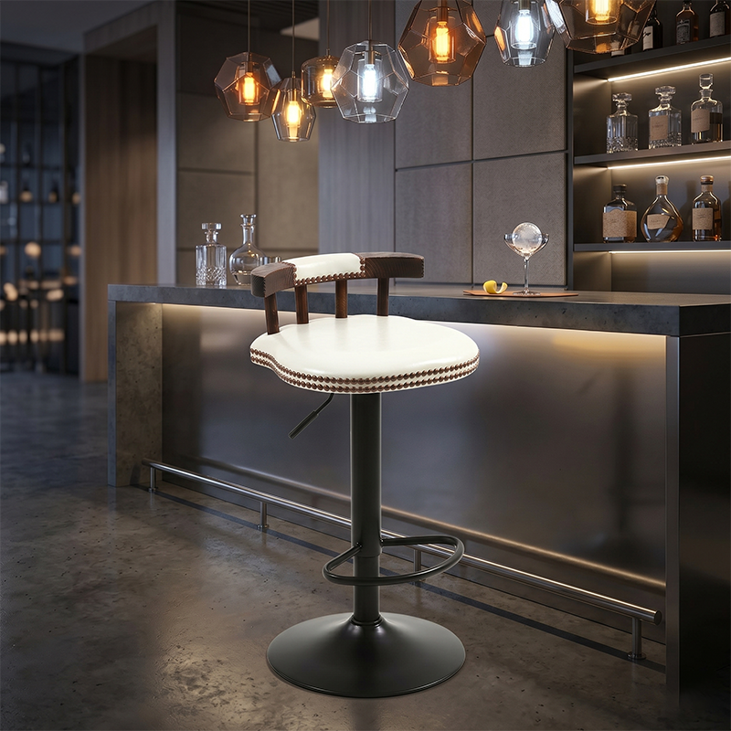 Tabouret de bar rond contemporain de luxe en simili cuir à effet ciré à l&