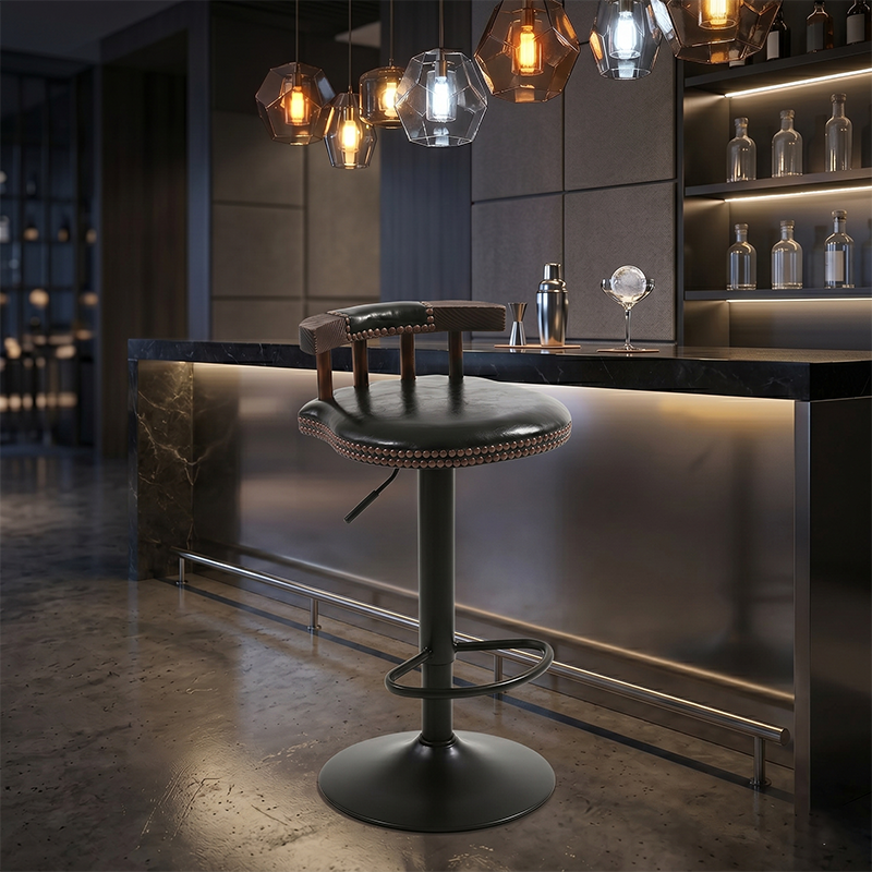 Tabouret de bar rond contemporain de luxe en simili cuir à effet ciré à l&