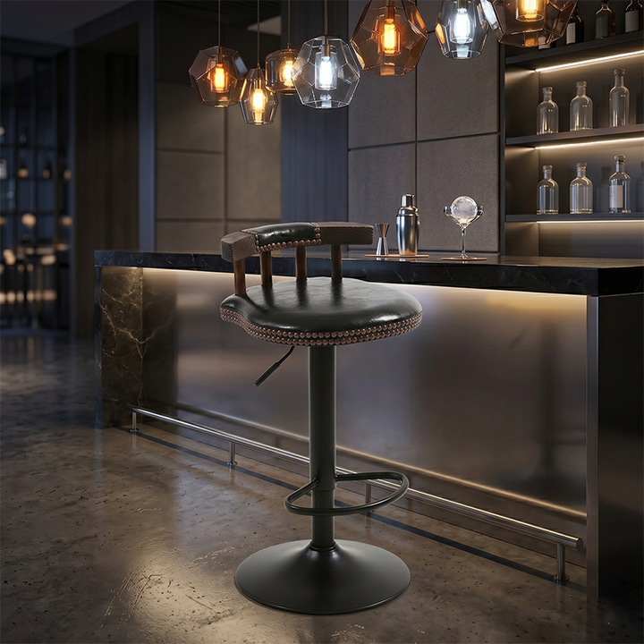 Tabouret de bar rond contemporain de luxe en simili cuir à effet ciré à l&