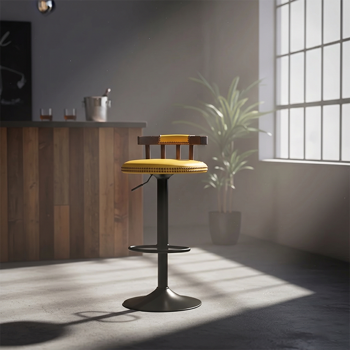 Tabouret de bar rond contemporain de luxe en simili cuir à effet ciré à l&