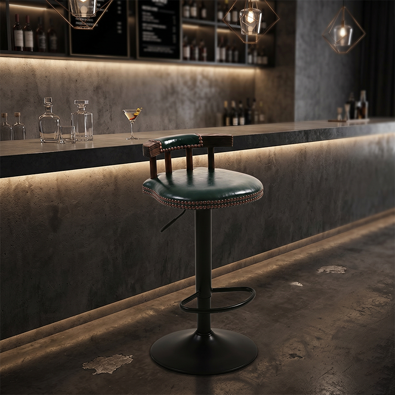 Tabouret de bar rond contemporain de luxe en simili cuir à effet ciré à l&