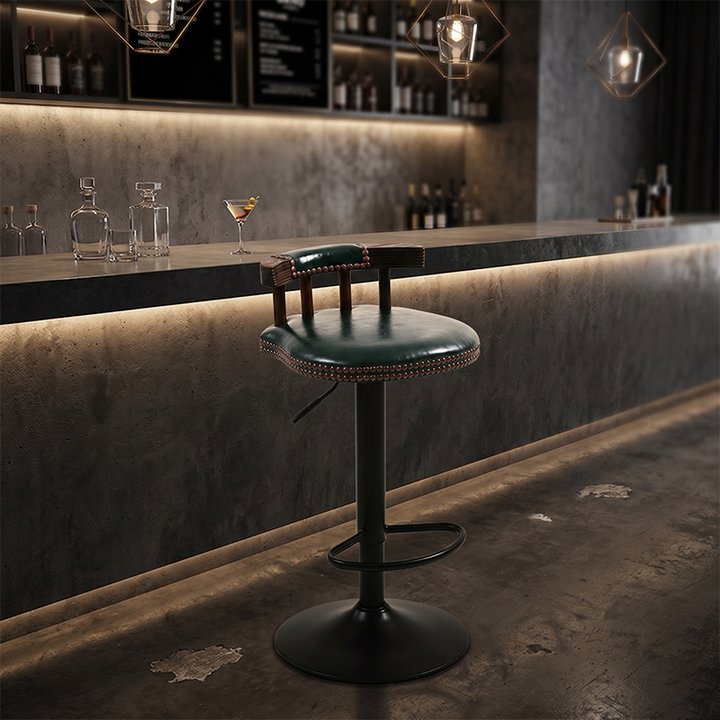 Tabouret de bar rond contemporain de luxe en simili cuir à effet ciré à l&