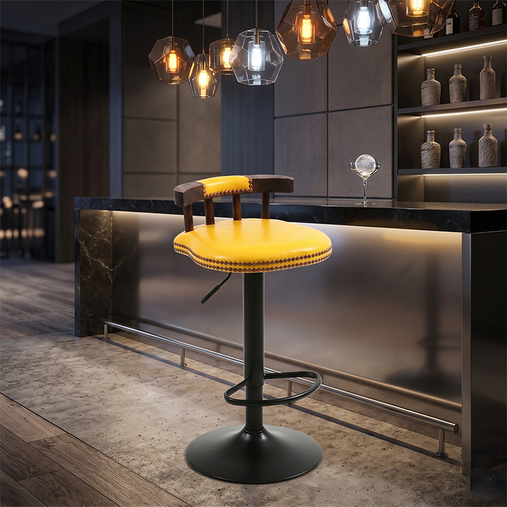 Tabouret de bar rond contemporain de luxe en simili cuir à effet ciré à l&
