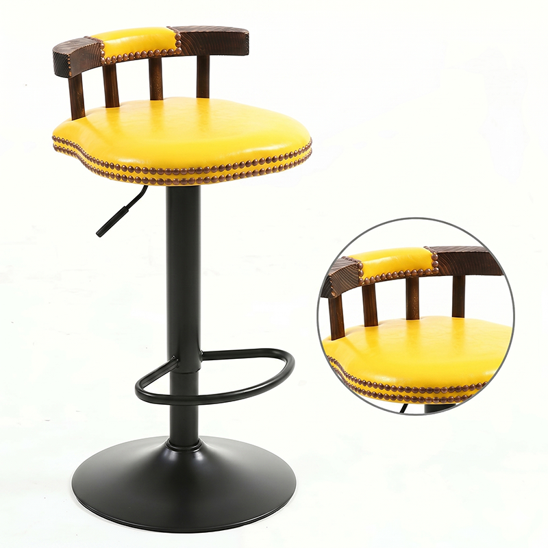 Tabouret de bar rond contemporain de luxe en simili cuir à effet ciré à l&