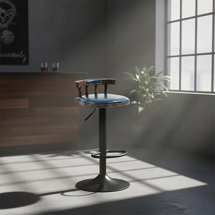 Tabouret de bar rond contemporain de luxe en simili cuir à effet ciré à l&