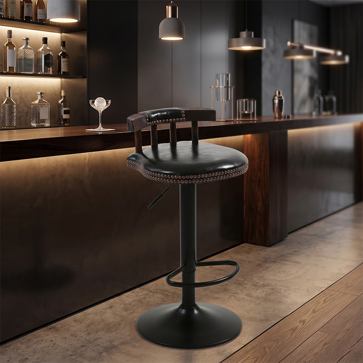 Tabouret de bar rond contemporain de luxe en simili cuir à effet ciré à l&