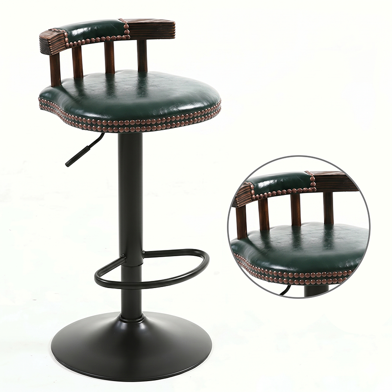 Tabouret de bar rond contemporain de luxe en simili cuir à effet ciré à l&