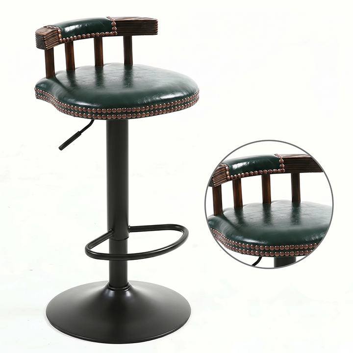 Tabouret de bar rond contemporain de luxe en simili cuir à effet ciré à l&