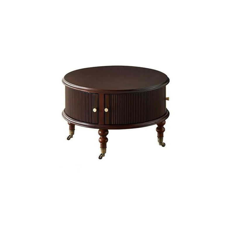 Traditional French Round Solid Wood Multi-Layer Plate Glass Coffee Table 2-Tier For Living Room