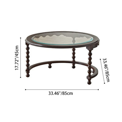 Traditional French Round Solid Wood Multi-Layer Plate Glass Coffee Table 2-Tier For Living Room
